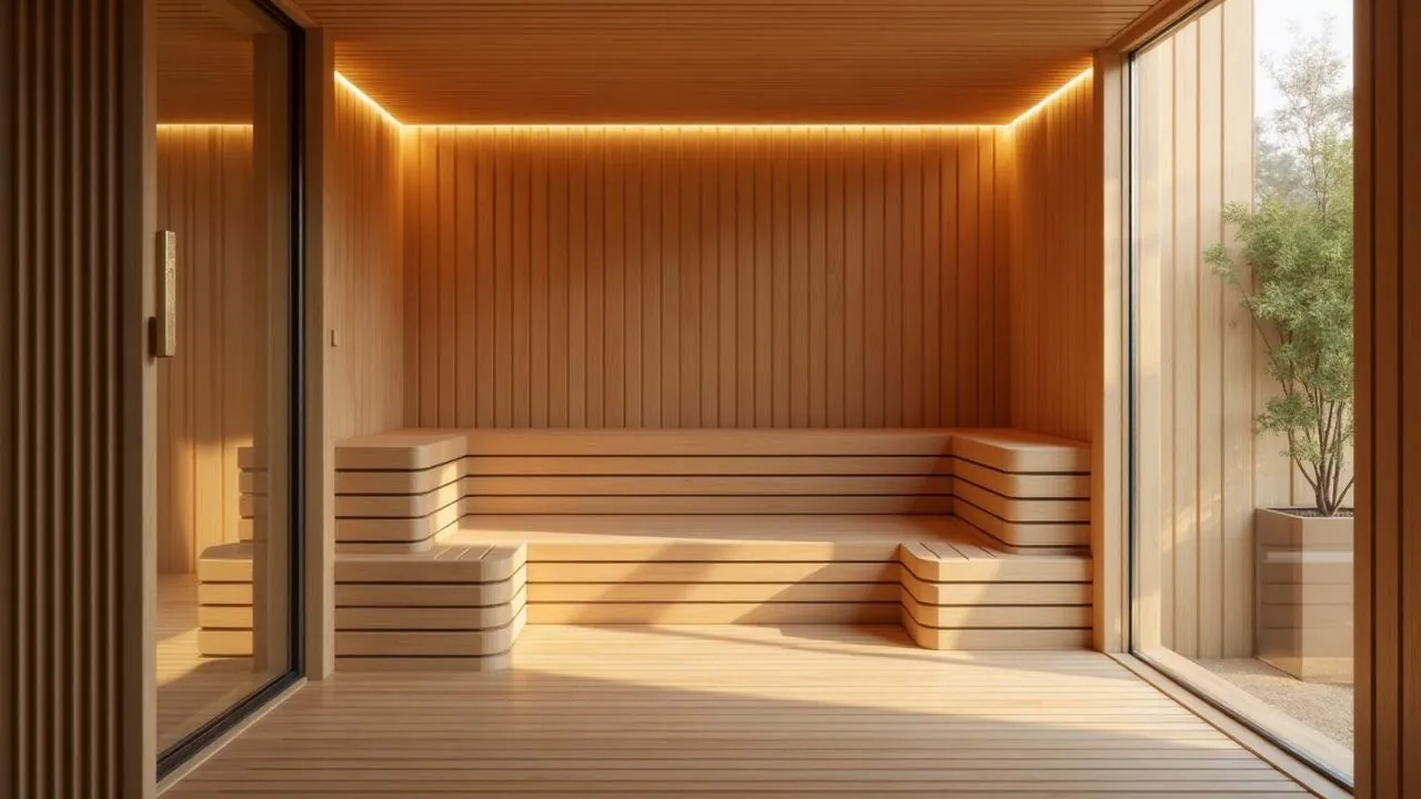A tranquil luxury sauna providing a mental health sanctuary